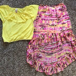 Girl’s Sz 10/12 Yellow Top & Skirt Set Knitworks